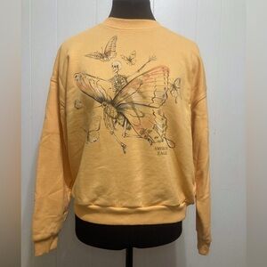 American Eagle Skeleton Butterfly Graphic Crew Neck Sweatshirt Yellow size S EUC